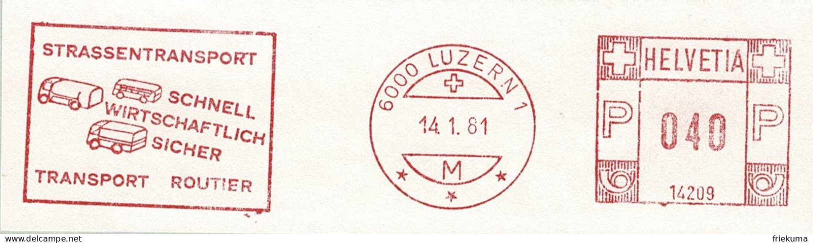 Schweiz / Helvetia 1981, Freistempel / EMA / Meterstamp Strassentransport / Transport Routier / Road Transport - Camions