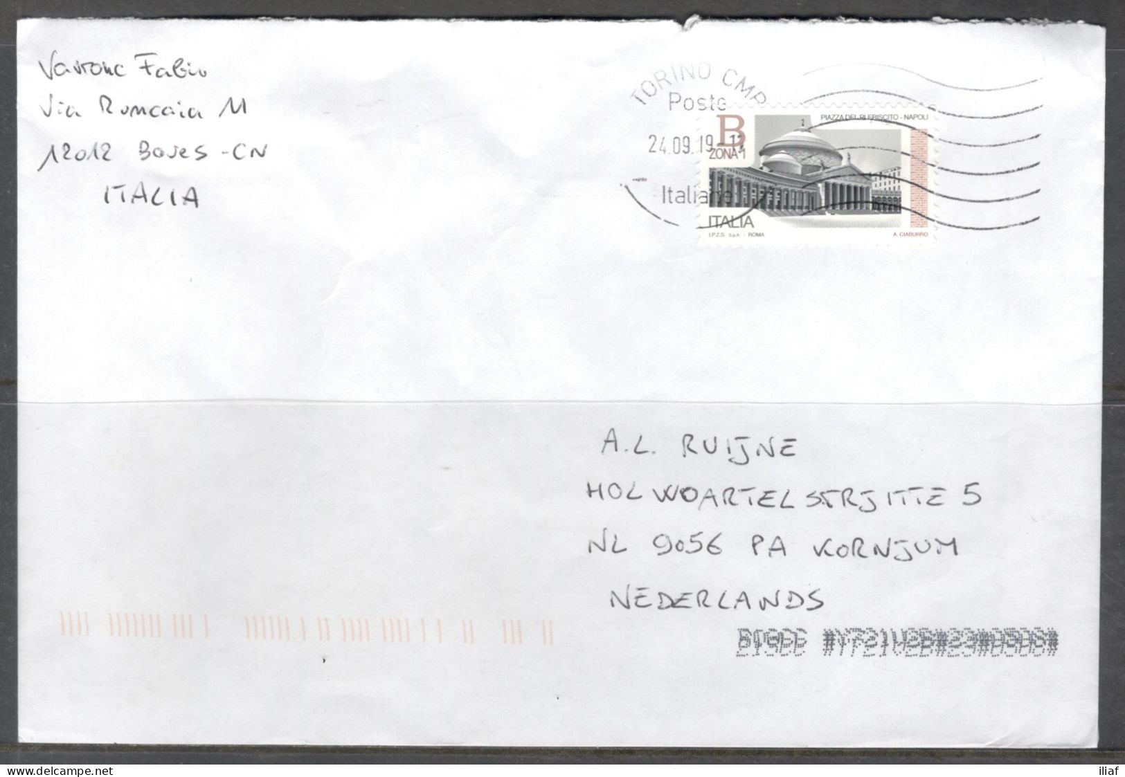 Italy. Stamps Mi. 3180 On Letter, Sent From Torino On 24.09.2019 To Nederlands. - 2011-20: Storia Postale