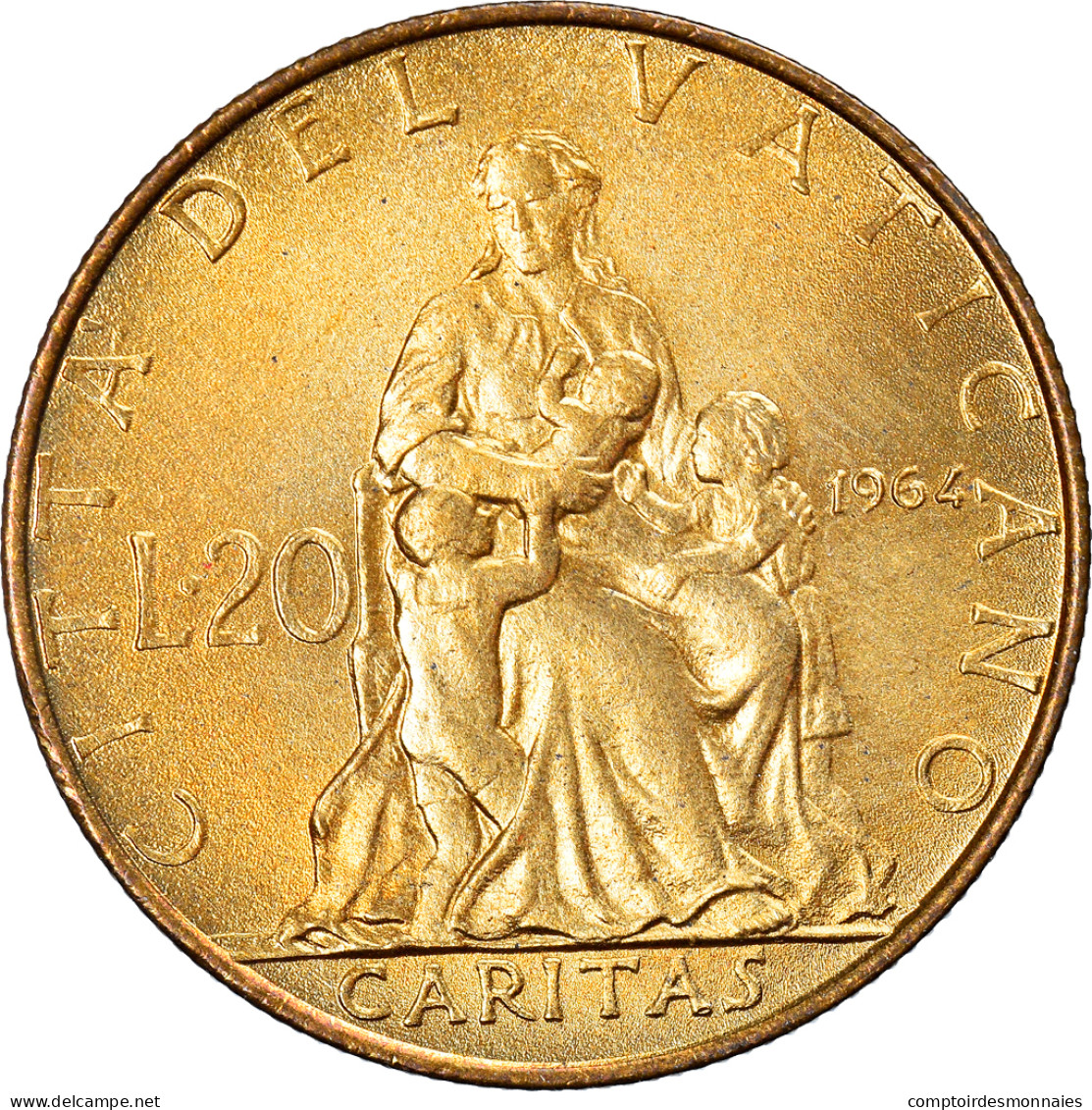 Monnaie, Cité Du Vatican, Paul VI, 20 Lire, 1964, SPL, Aluminum-Bronze, KM:80.1 - Vatican