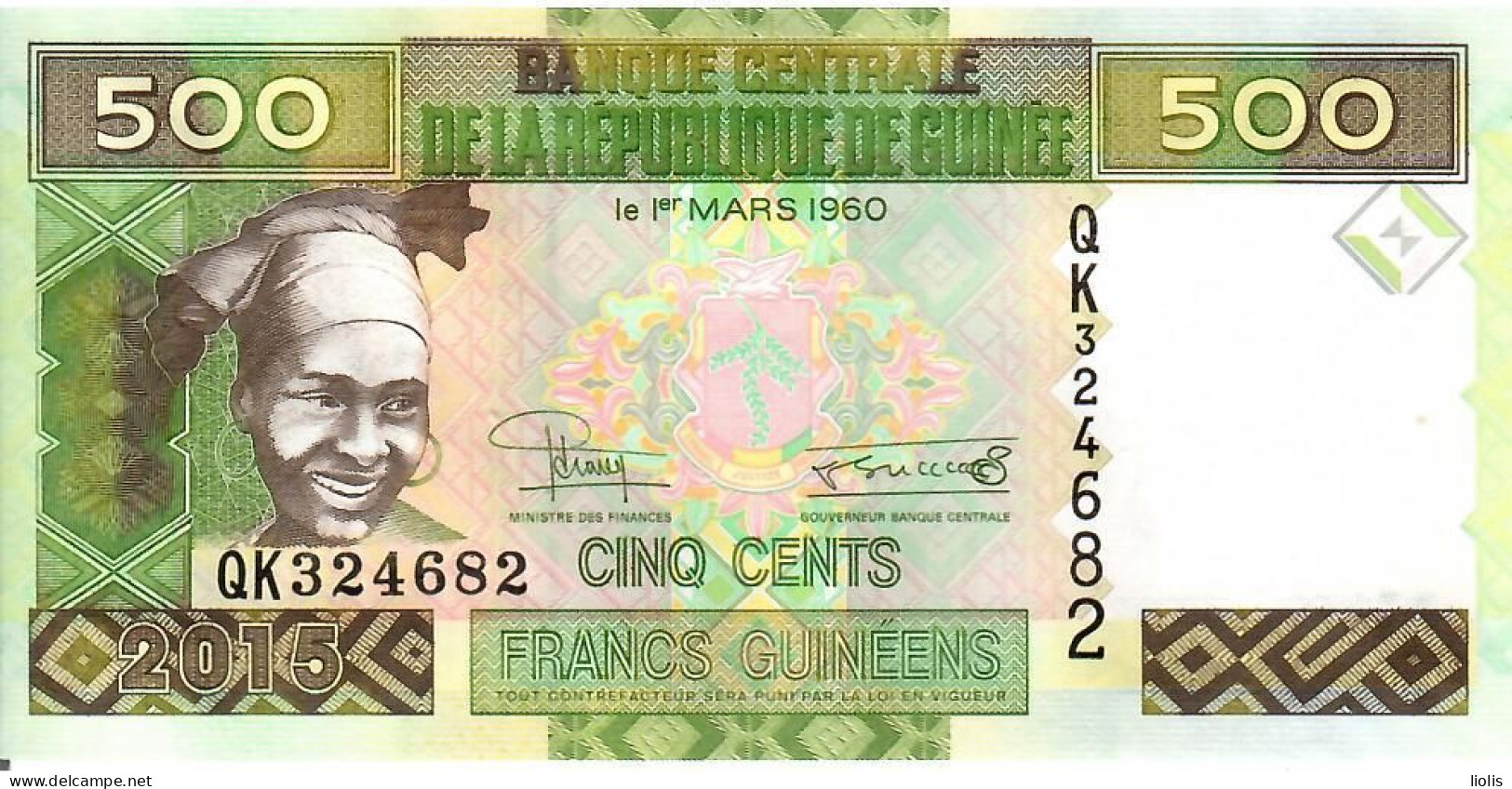 Guinea P-47a  500 Francs 2015  UNC - Guinée