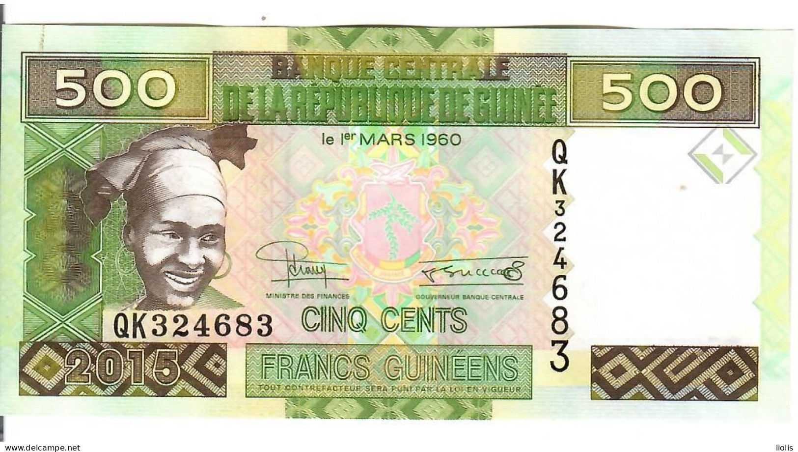 Guinea P-47a  500 Francs 2015  UNC - Guinée