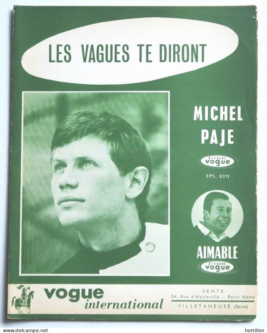 Partition Vintage Sheet Music MICHEL PAJE : Les Vagues Te Diront * 60's Vogue - Liederbücher