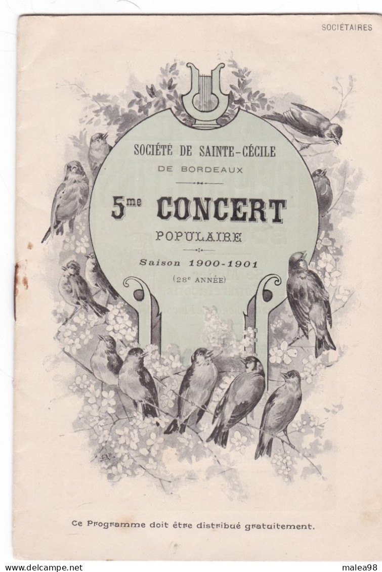 MUSIQUE ,,,,5e CONCERT POPULAIRE  De Ste Cecile De  Bordeaux   1901 1902    12 Pages - Posters