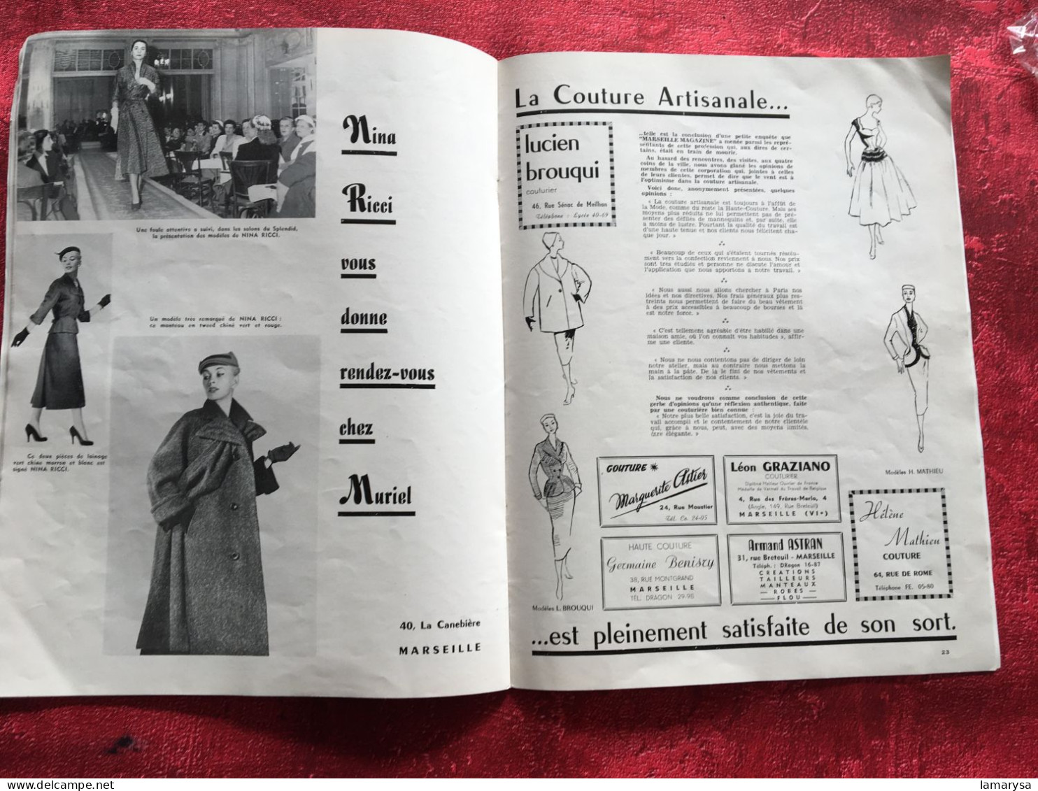 Marseille Magazine Revue en Français spécial Mode Hiver 1953/54 Livre coiffure-modèles-Biosthetique-Haute couture