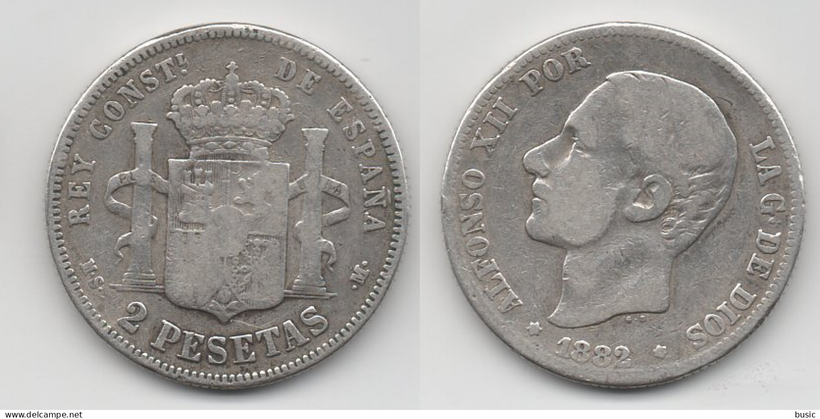 +  ESPAGNE   + 2 PESETAS 1882 + - Münzen Der Provinzen