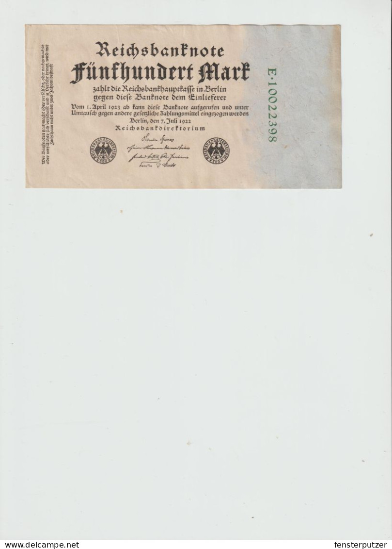 Reichsbanknote 500 Mark, Berlin, 7-7-1922 - Sonstige – Europa