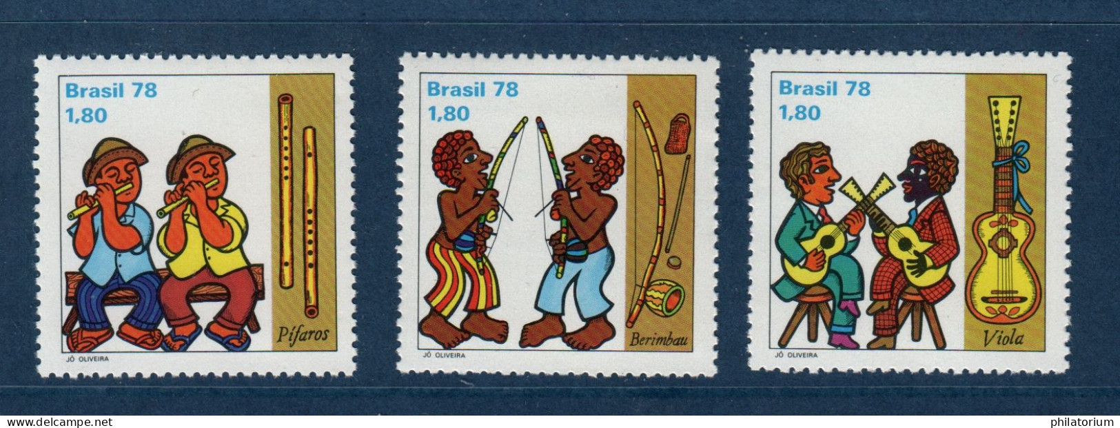 Brésil, Brasil, **, Yv 1321, 1322, 1323, Mi 1662, 1663, 1664, Musiciens Traditionnels, Pifaros, Berimbau, Viola, - Autres & Non Classés