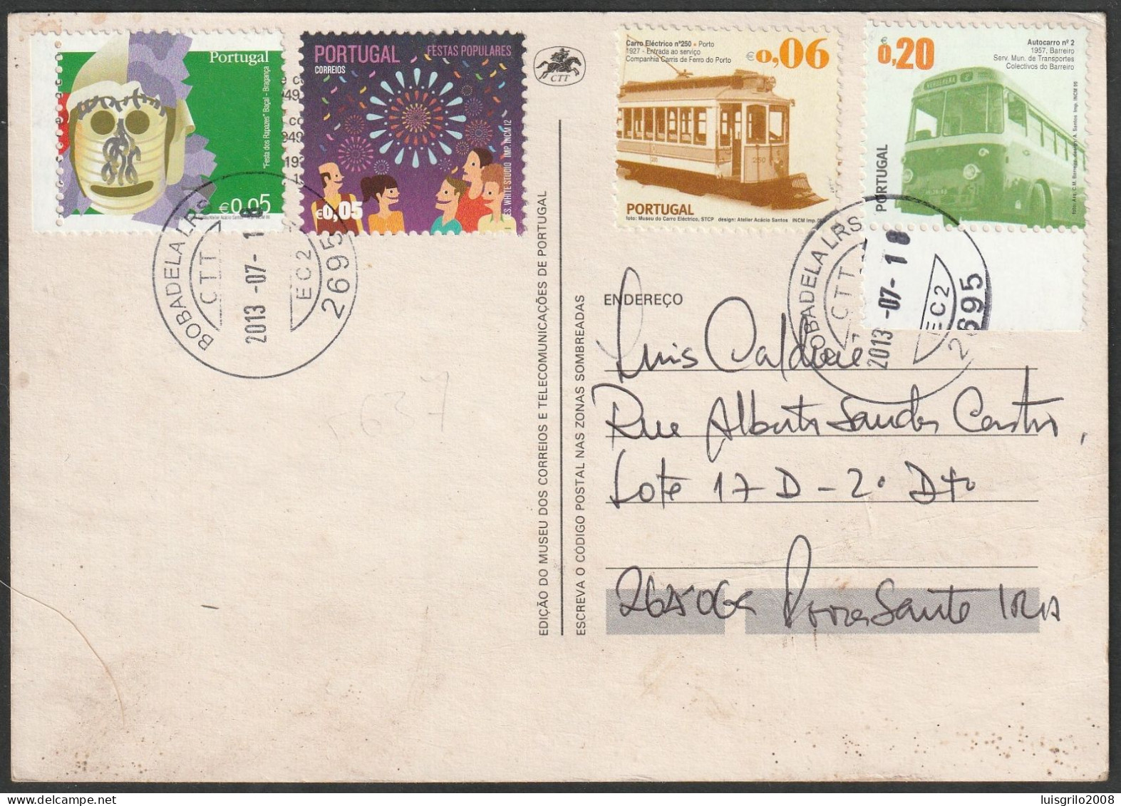 Postcard - Stamps Public Transport > Bus & Tramways +... -|- Postmark - Bobadela. Loures. 2013 - Cartas & Documentos