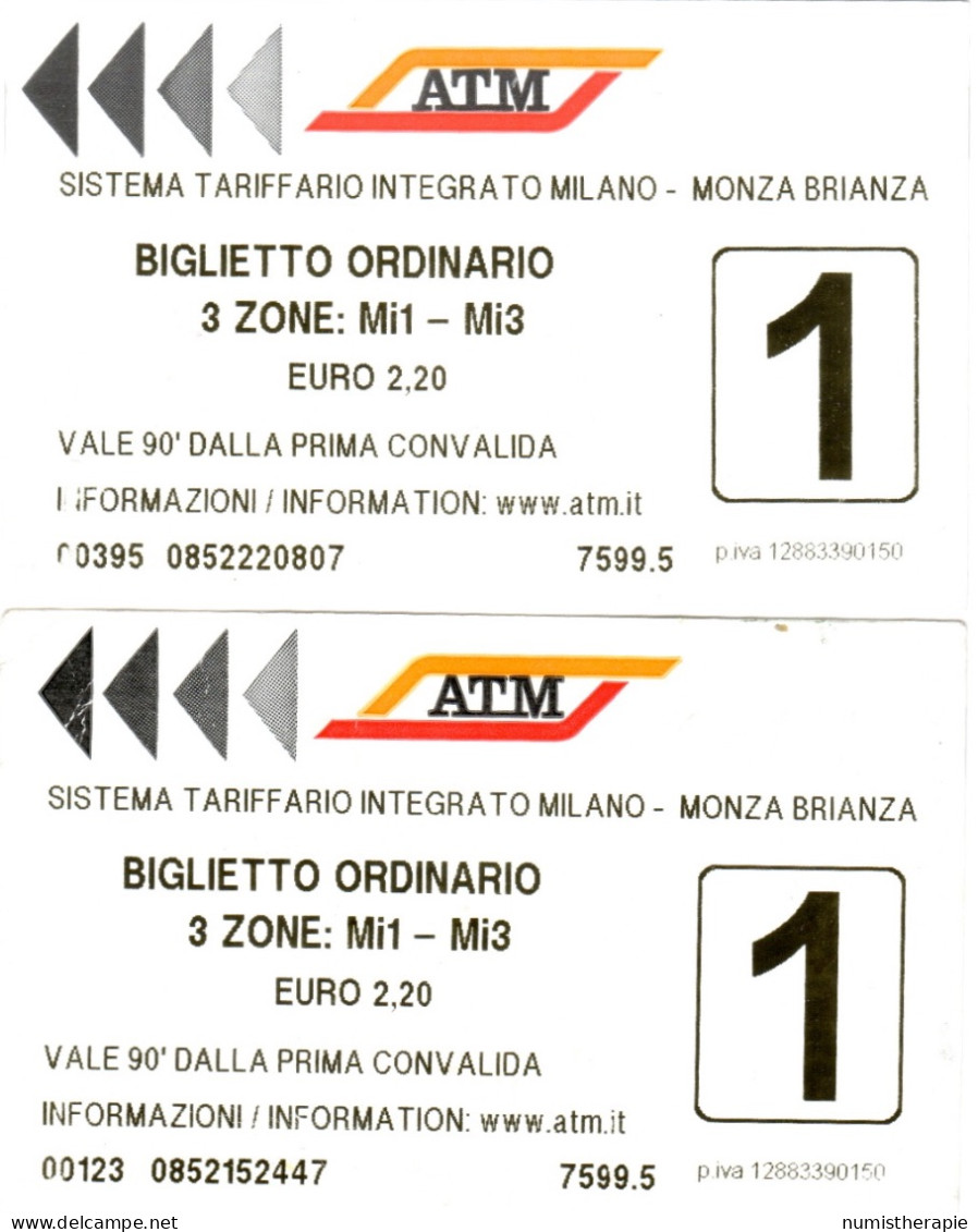 Lot De 2 Billets Ordinaires 3 Zones Milan 1-3 €2,20 - Europa