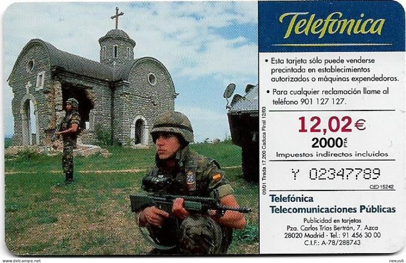 Spain - Telefónica - El Ejercito Espanol En Bosnia - CP-218D - 09.2001, 17.200ex, Used - Werbekarten