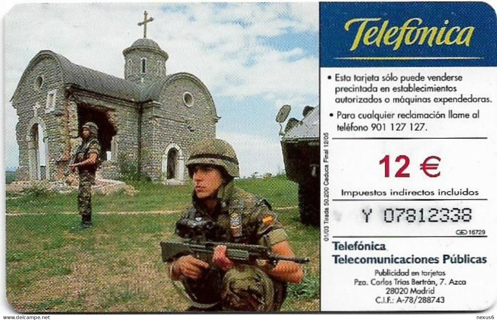 Spain - Telefónica - El Ejercito Espanol En Bosnia - CP-261 - 01.2003, 12€, 50.200ex, Used - Werbekarten