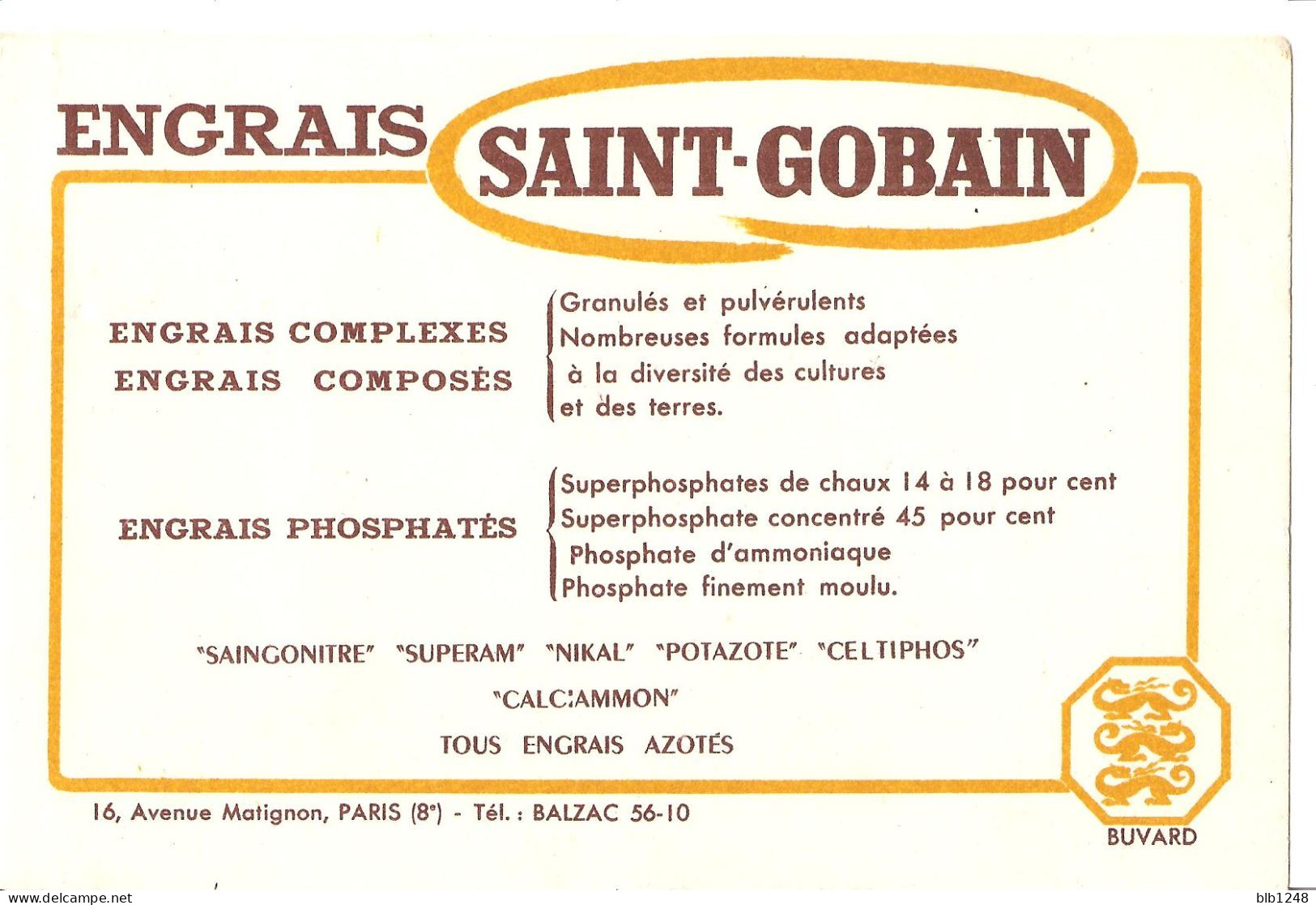 Vieux Papiers > Buvards,  Engrais St Gobain - E