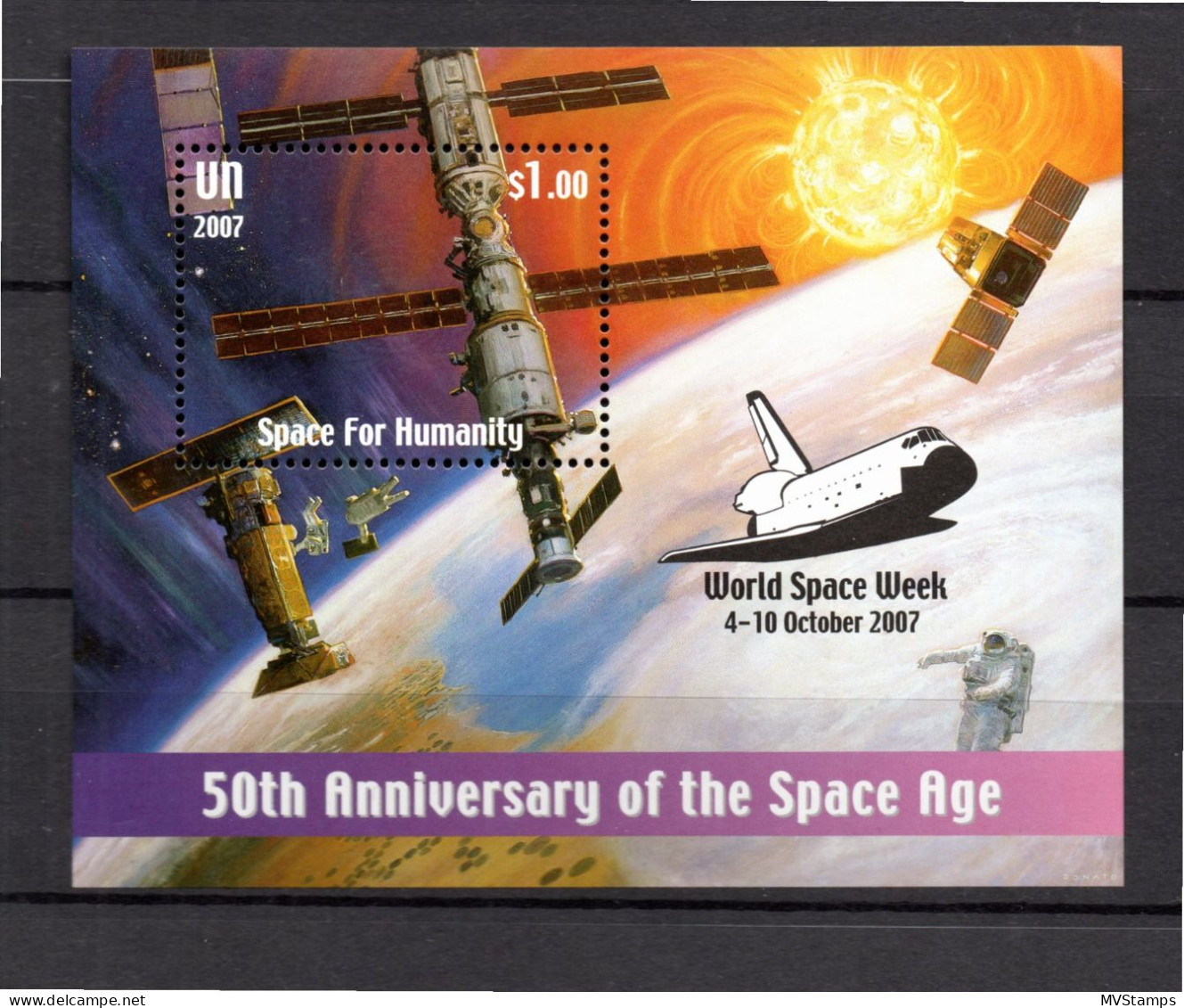 UNO New York 2007 Overpr. Sheet World Space Week Stamp (Michel Block 26 I) MNH - Ungebraucht