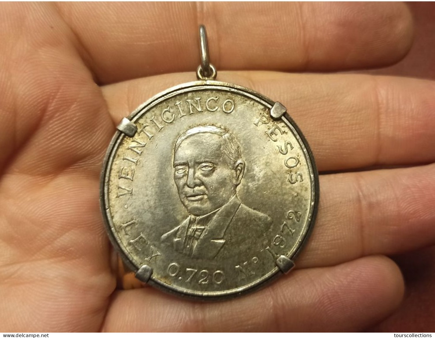 PENDENTIF En ARGENT Pour 26 Grammes Attache OK  - Monnaie 25 Pesos MEXIQUE De Benito Juarez - Diamètre Cercle 40 Mm - Pendants