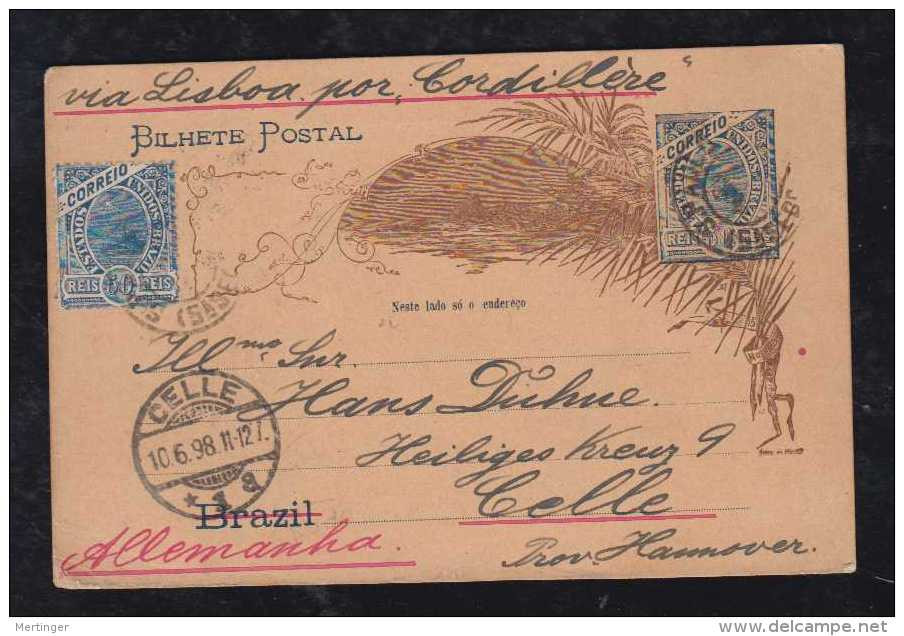 Brazil Brasil 1898 Stationery Postcard Uprated SAO PAULO To CELLE Germany Railway Postmark 1A TREM Rio - Storia Postale