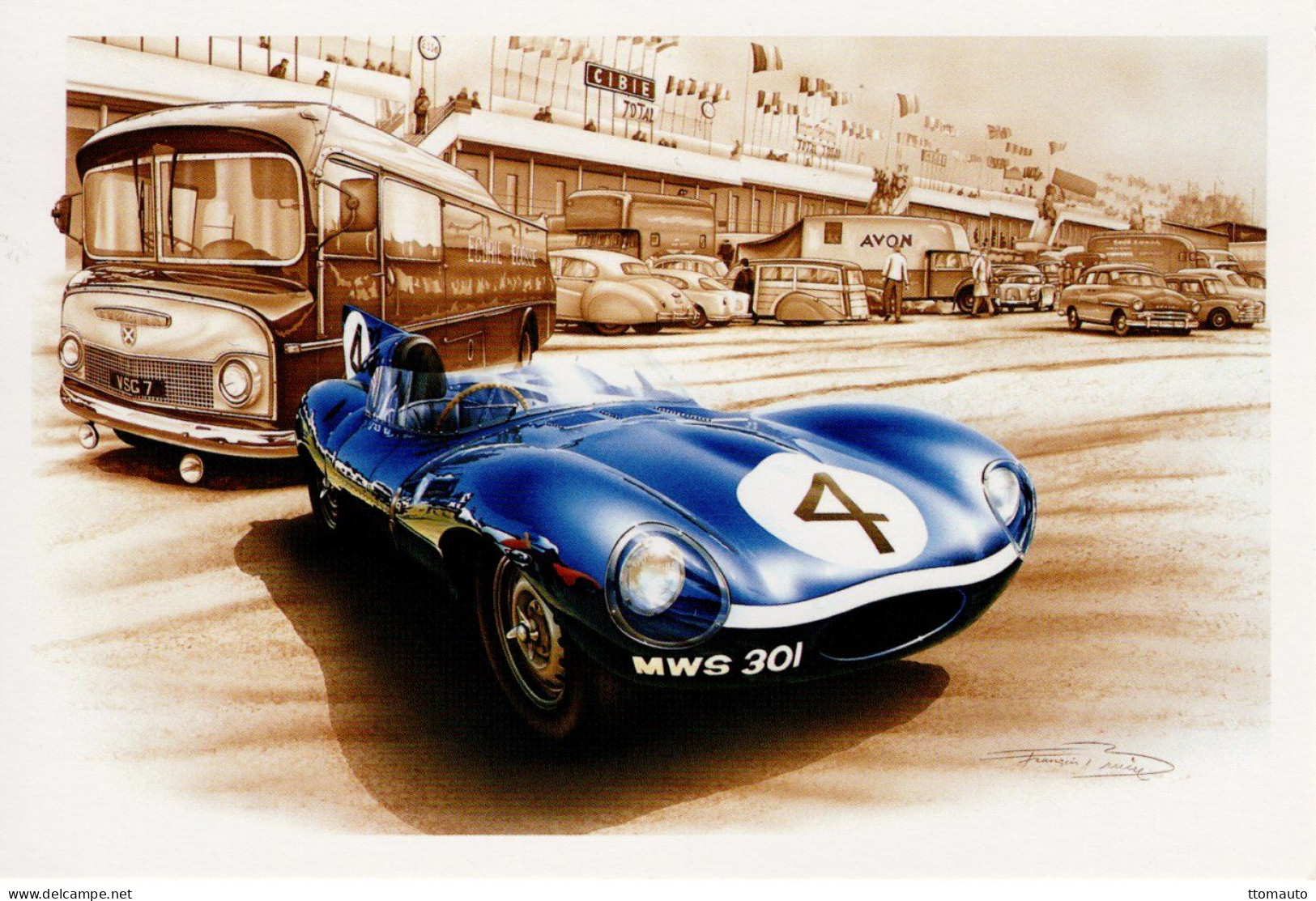 24 Heures Du Mans 1956 - Jaguar Type D - Pilotes: Ron Flockhart/Ninian Sanderson -  Dessin De Francois Bruere  -  CPM - Le Mans