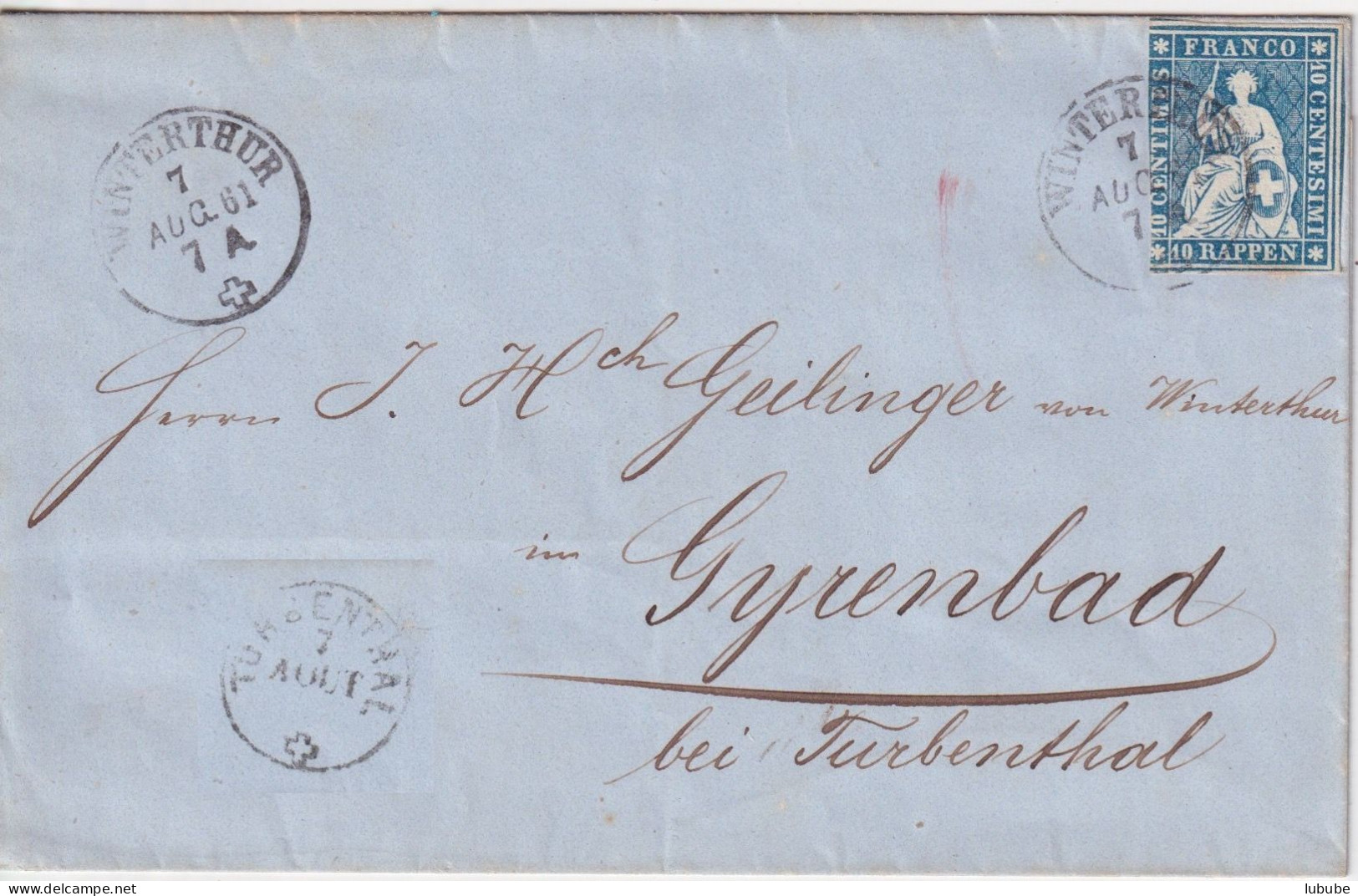 Strubel Brief  Winterthur - Gyrenbad Bei Turbenthal          1861 - Storia Postale