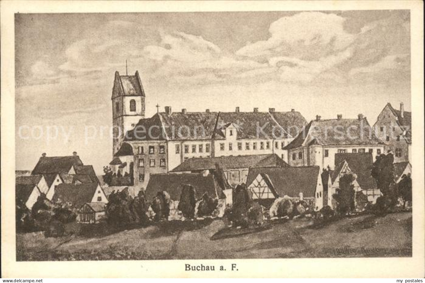 41586097 Bad Buchau Federsee Ortsansicht Mit Kirche Kuenstlerkarte Bad Buchau - Bad Buchau