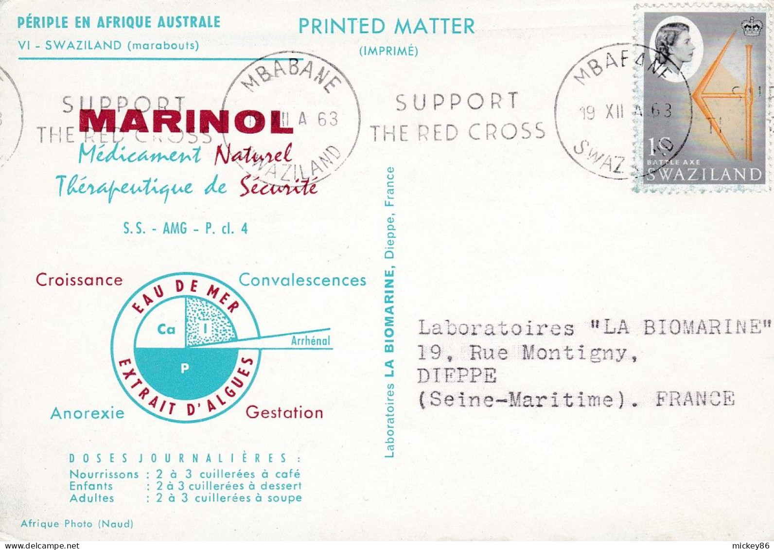 SWAZILAND  -- 1963 -- Marabouts (oiseaux)............beau Timbre.......beau Cachet MBABANE "Support Red Cross" - Swaziland