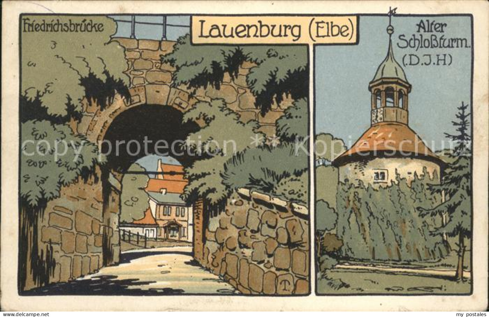 41585344 Lauenburg Elbe Friedrichsbruecke Alter Schlossturm Kuenstlerkarte Lauen - Lauenburg