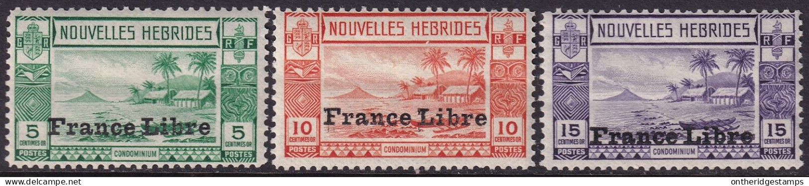 New Hebrides French 1941 Sc 67-9 Yt 124-6 Set Low Values MLH* Large Horizontal Creases - Unused Stamps