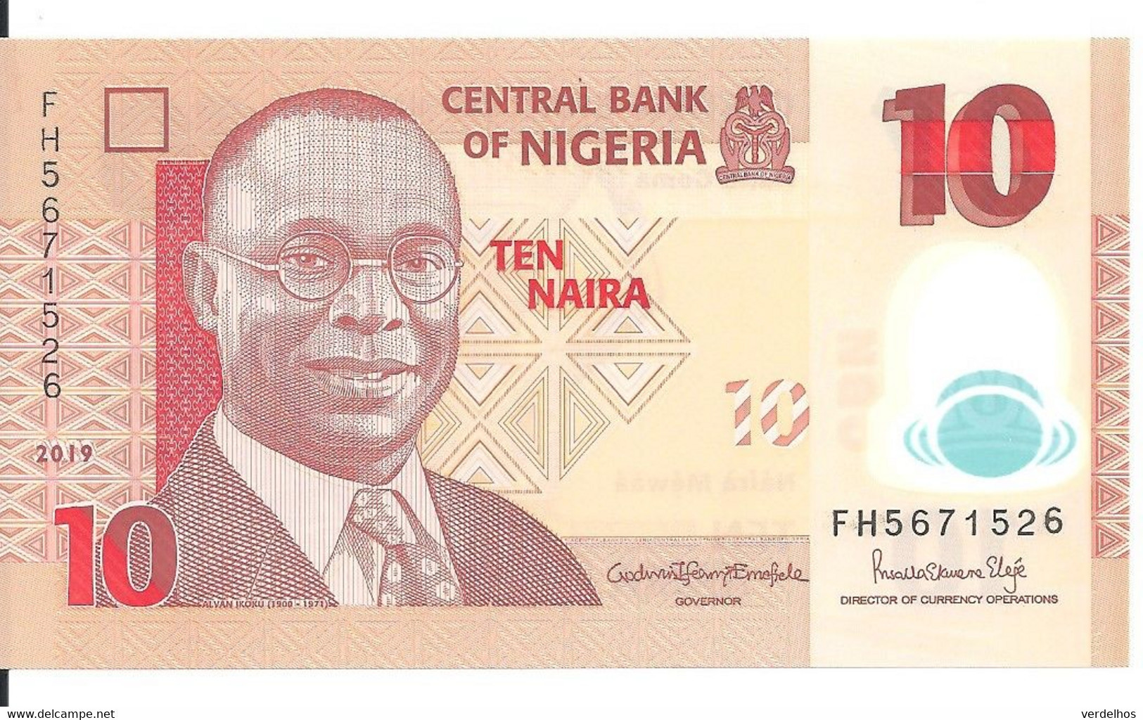 NIGERIA 10 NAIRA 2019 UNC P 39 J - Nigeria