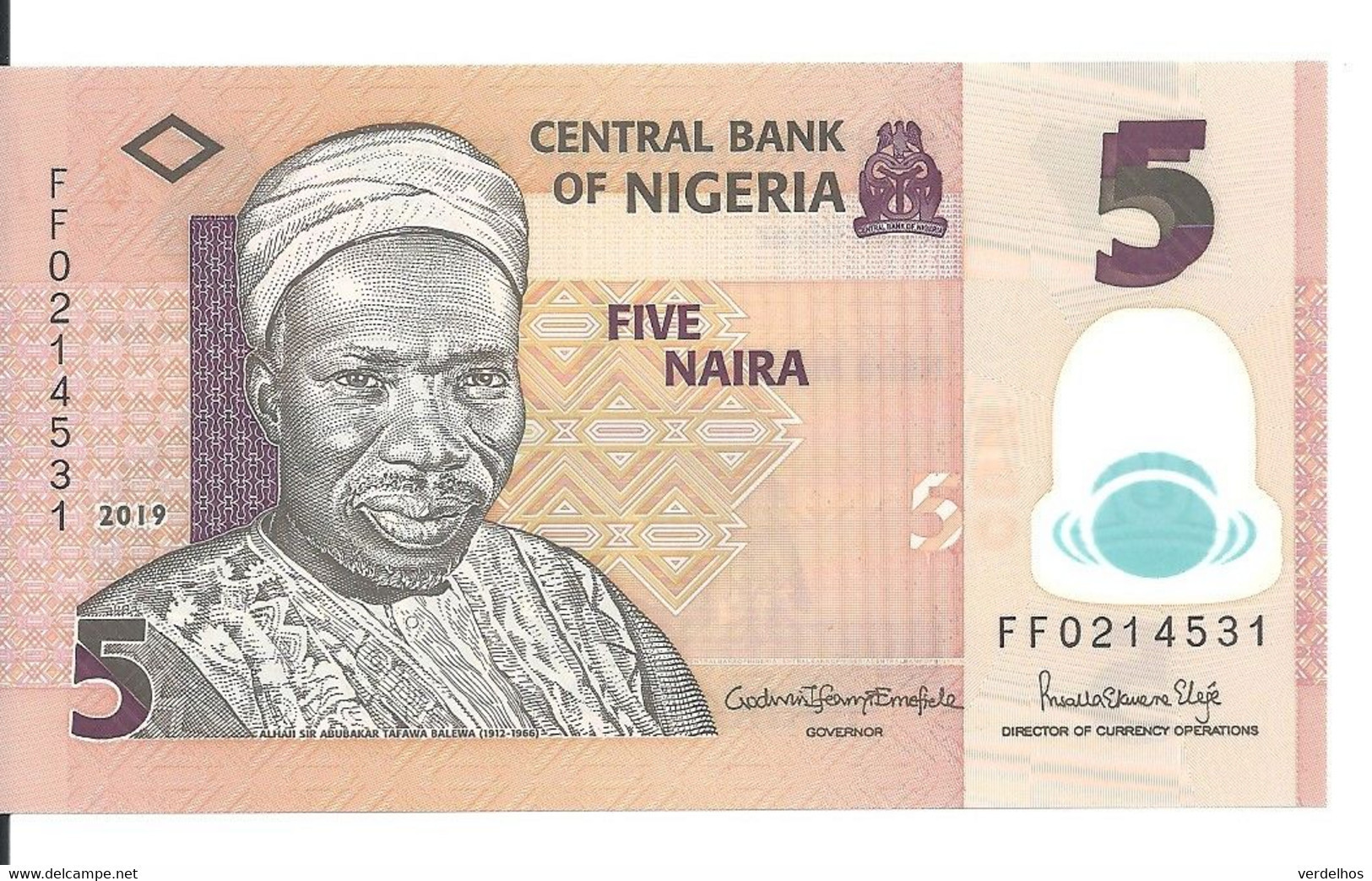 NIGERIA 5 NAIRA 2019 UNC P 38 J - Nigeria