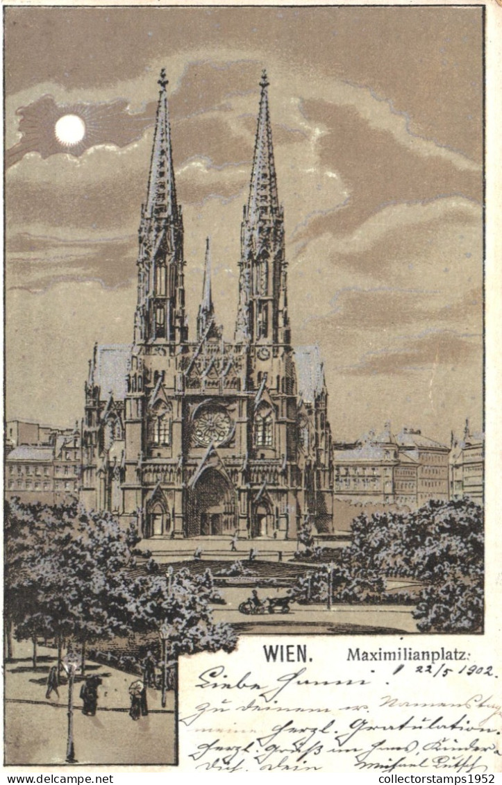 VIENNA, MAXIMILIANPLATZ, PARK, CHURCH, ARCHITECTURE, CART, HORSE, AUSTRIA, POSTCARD - Churches