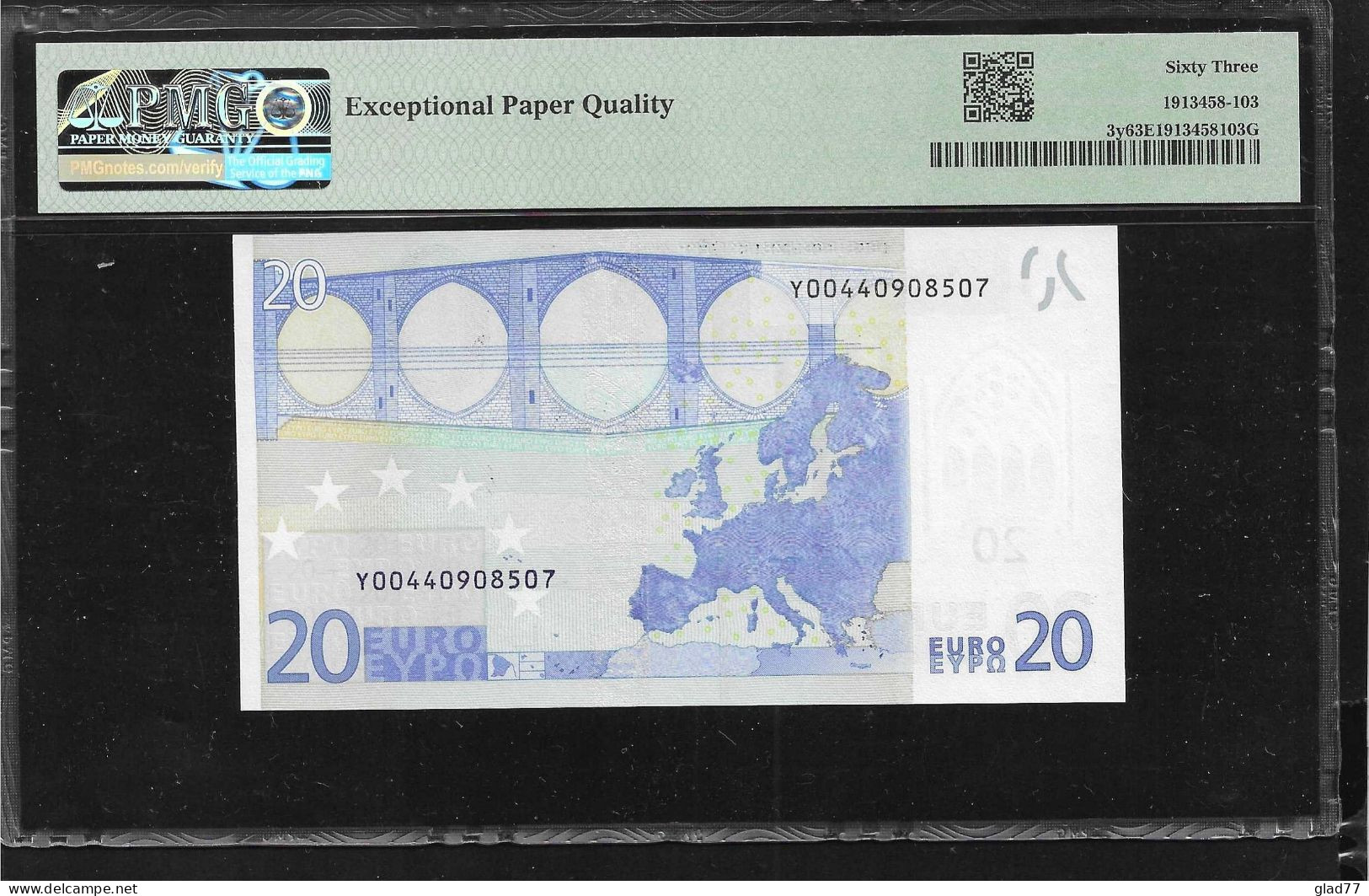 Greece  "Y"  20  EURO  Duinseberg Signature! Printer N001A1 PMG 63EPQ (Ecxeptional Paper Quality!)  Choice UNC! - 20 Euro