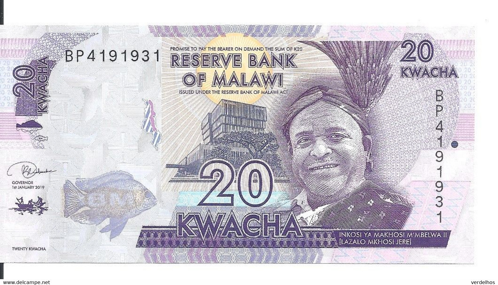 MALAWI 20 KWACHA 2019 UNC P 63 E - Malawi