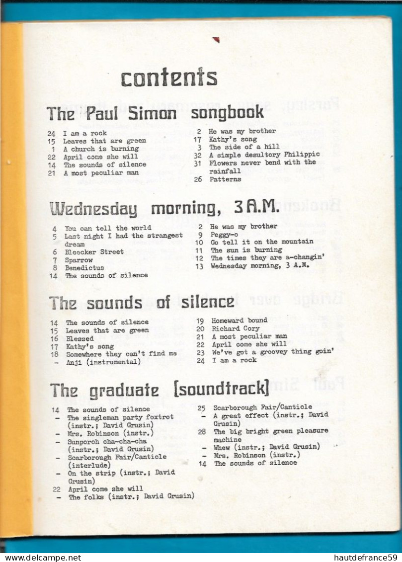 RECUEIL De 134 Chansons PAROLES De SIMON & GARFUNKEL Printed In Holland ,  Sonbook 1978 - Otros & Sin Clasificación