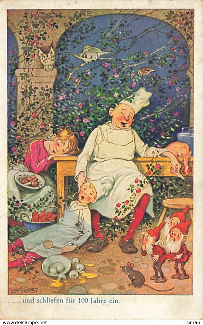 N°24156 - Illustrateur - F. Baumgarten - Und Schliefen Für 100 Jahre Ein - Lutins Regardant Un Cuistot Dormant - Baumgarten, F.