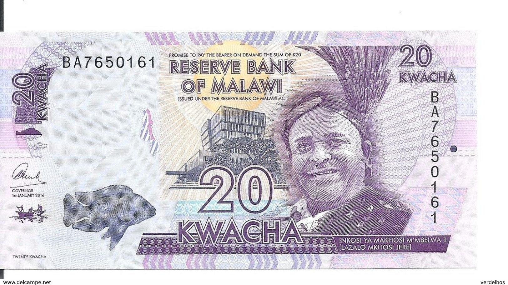 MALAWI 20 KWACHA 2016 UNC P 63 C - Malawi