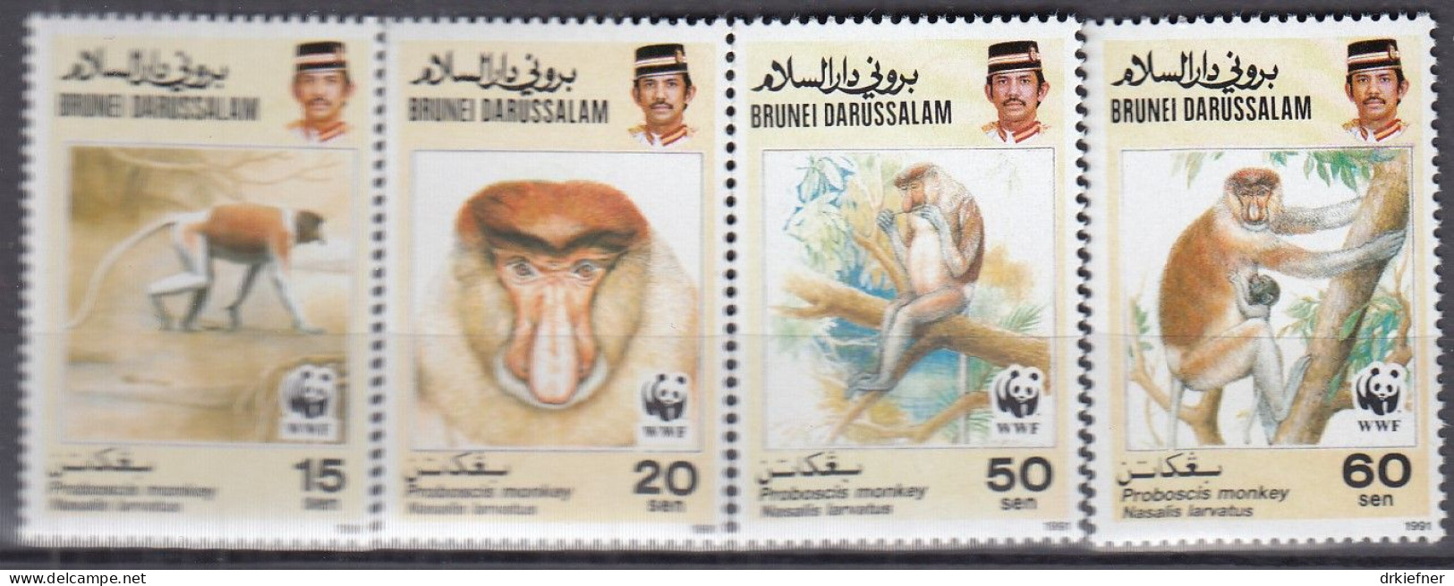 BRUNEI  430-433, Postfrisch **, WWF, Weltweiter Naturschutz: Nasenaffe, 1991 - Brunei (1984-...)