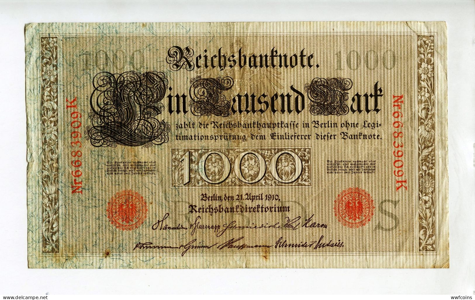 BANCONOTA GERMANIA 1000 MARCHI 1910 BERLINO CORONA BADIL (1) - 1.000 Mark