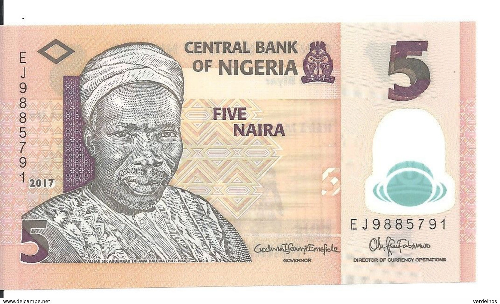 NIGERIA 5 NAIRA 2017 UNC P 38 H - Nigeria