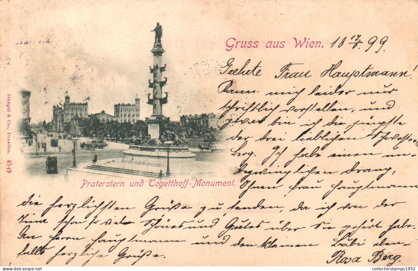 VIENNA, ARCHITECTURE, PRATERSTERN, TEGETTHOFF MONUMENT, CARRIAGE, AUSTRIA, POSTCARD - Prater