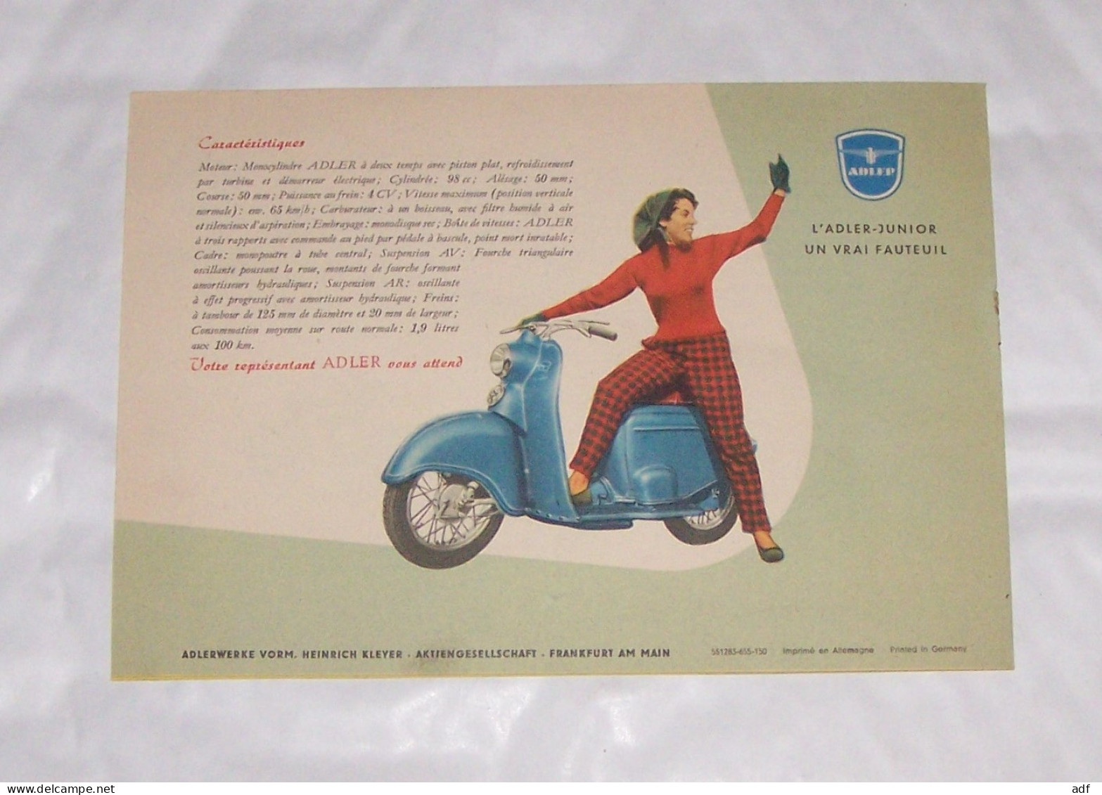 DEPLIANT PUB PUBLICITAIRE SCOOTER ADLER JUNIOR - Motorräder