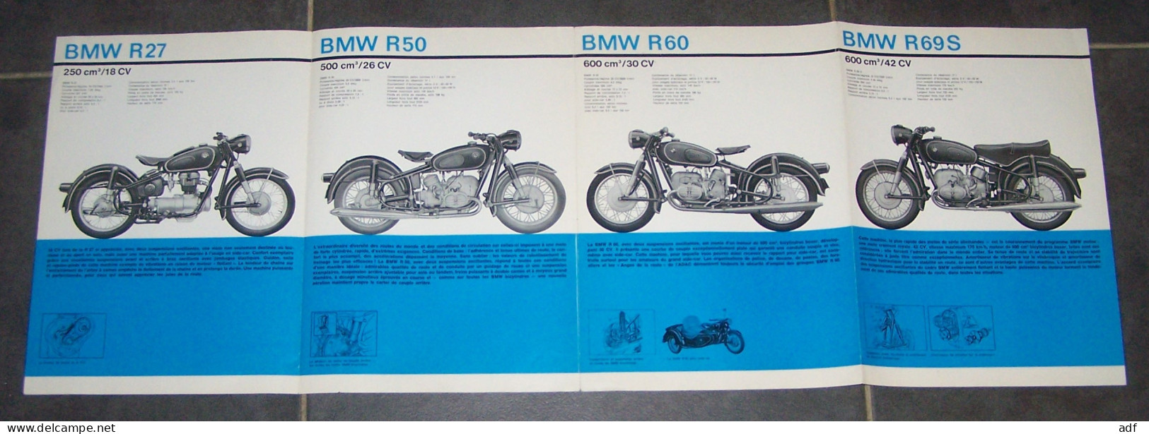 DEPLIANT PUB PUBLICITAIRE MOTO MOTOS MOTOCYCLETTES BMW R27, R50, R60, R69S - Motor Bikes