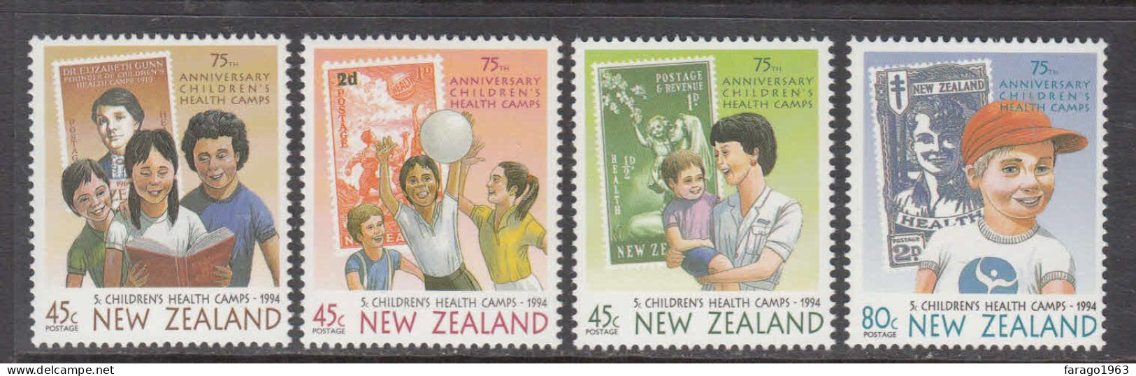 1994 New Zealand  Children's Camps Stamps On Stamps Health Complete Set Of 4 MNH @ BELOW FACE VALUE - Unused Stamps