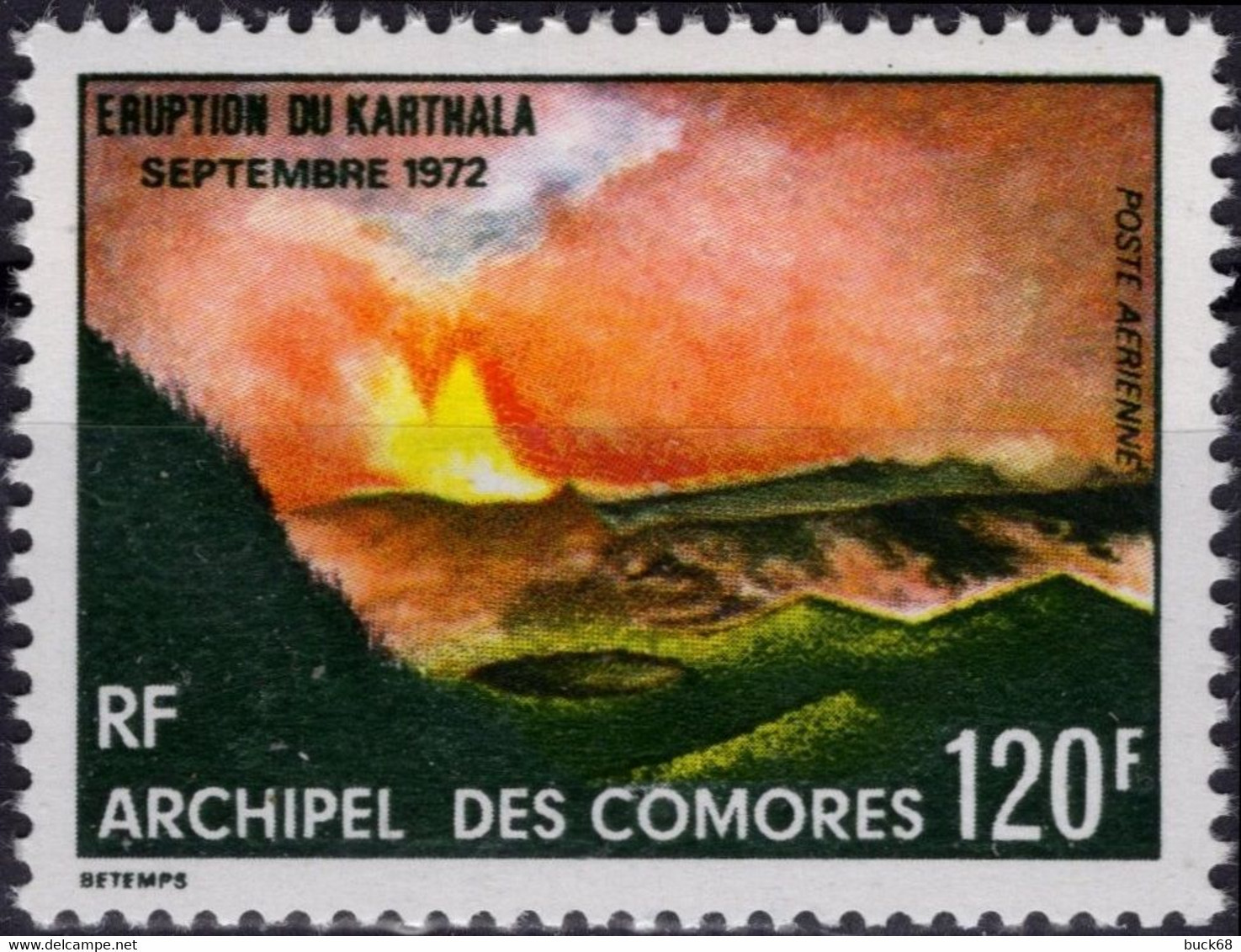 COMORES Poste Aérienne 54 ** MNH Eruption Volcan Volcano Kalthala 1973 (CV 9 €) - Luftpost