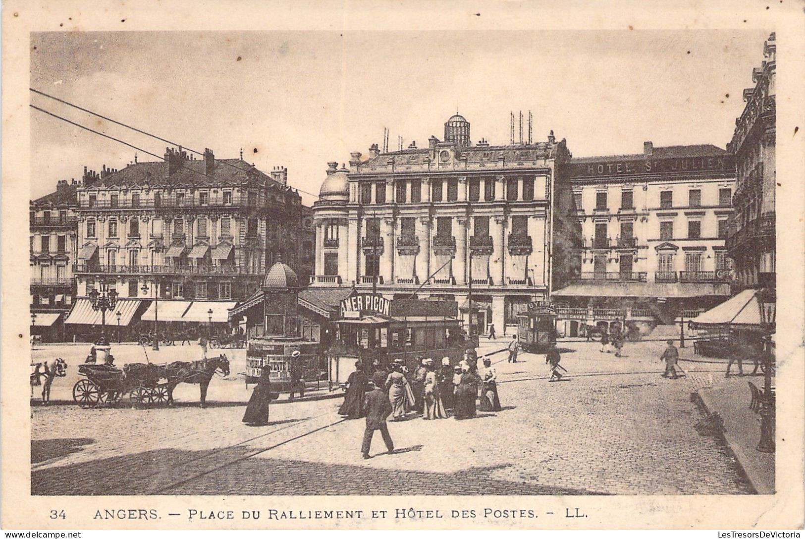 FRANCE - Angers - Place Du Ralliement Et Hotel Des Postes - Pub Amer Picon - Carte Postale Ancienne - Angers