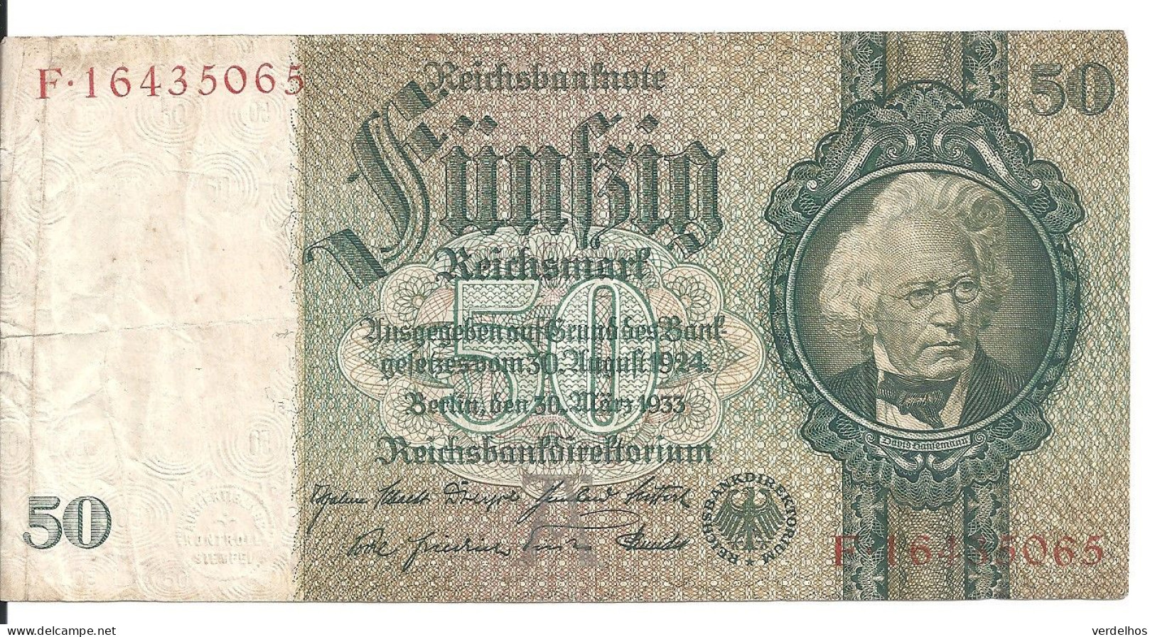 ALLEMAGNE 50 REICHSMARK 1933 VF P 182 - 50 Mark