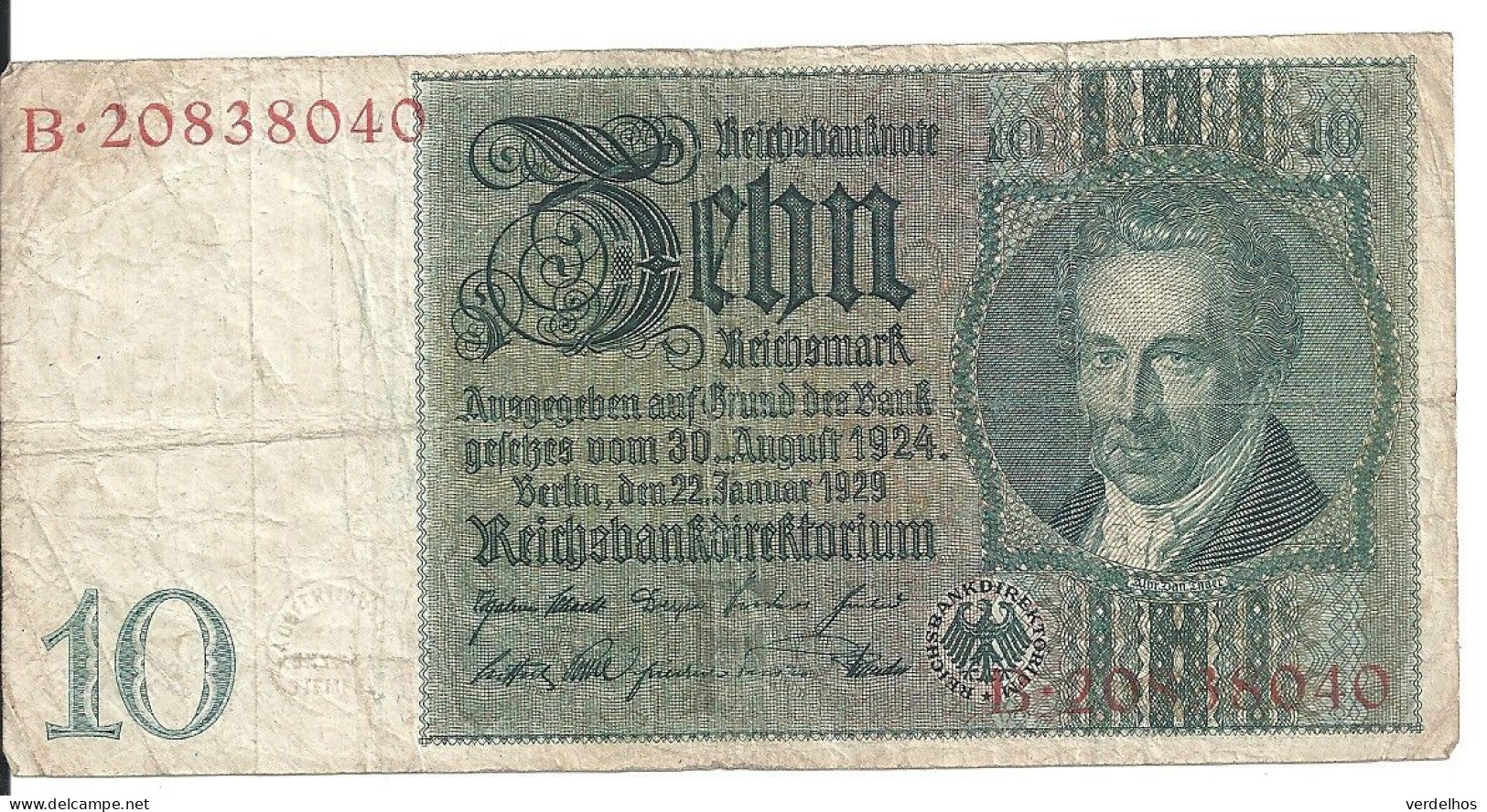 ALLEMAGNE 10 REICHMARK 1929 VF P 180 - 10 Mark