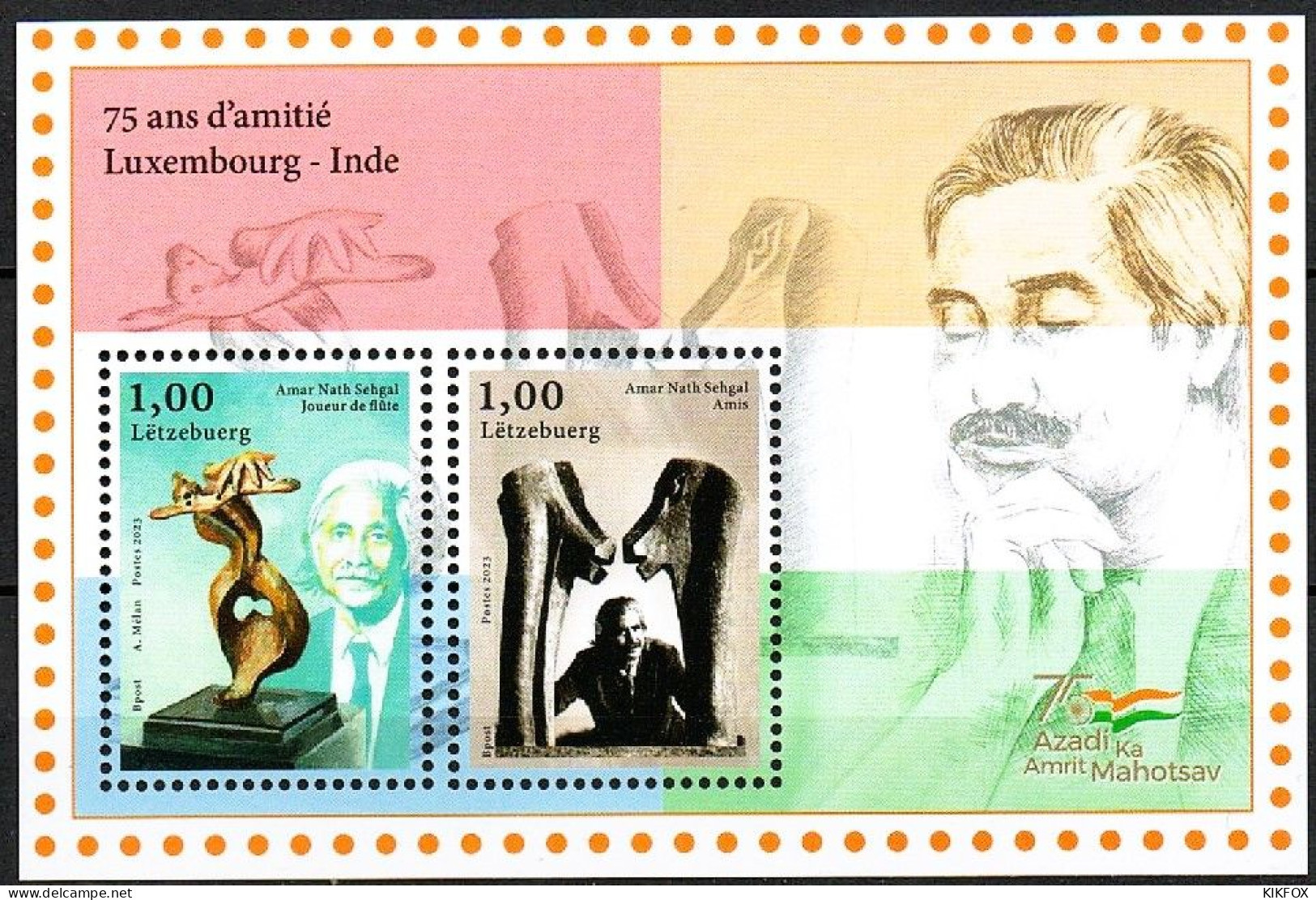 LUXEMBOURG,LUXEMBURG, 2023, MÄRZAUSGABE, 75 ANS D'AMITIE LUXEMBOURG - INDE POSTFRISCH, NEUF, - Blocs & Feuillets