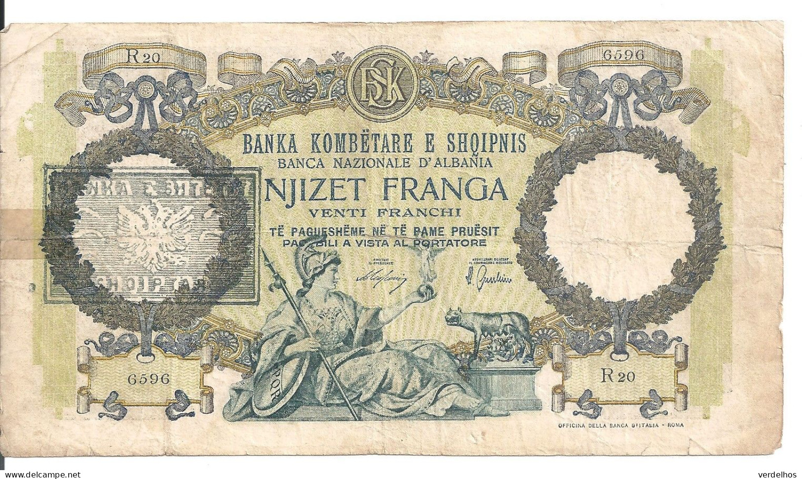 ALBANIE 20 FRANGA ND1939 VF P 7 - Albania