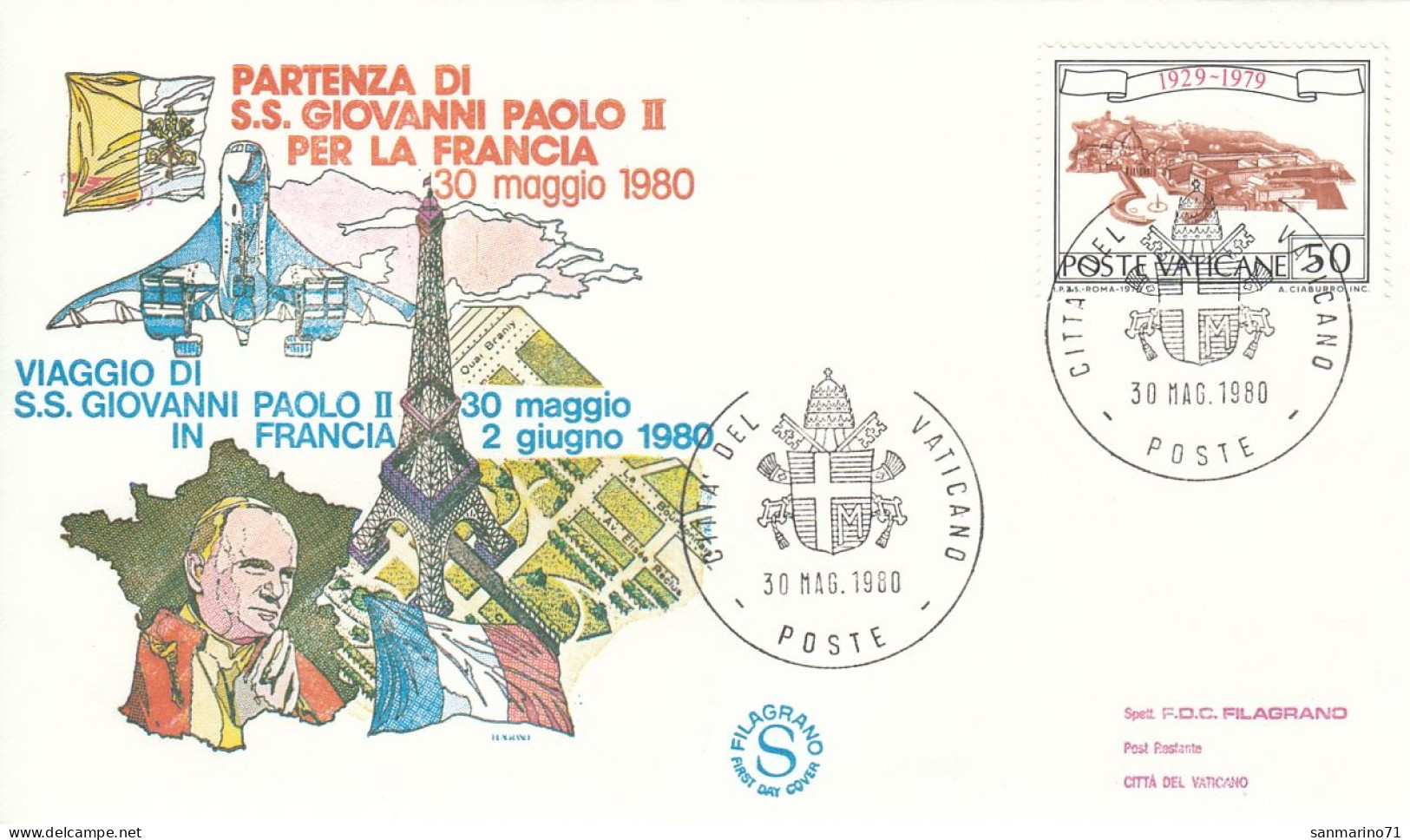 VATICAN Cover 2-55,popes Travel 1980 - Covers & Documents