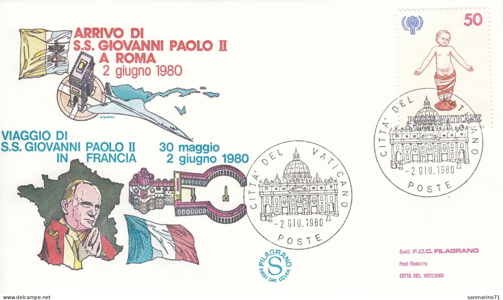 VATICAN Cover 2-61,popes Travel 1980 - Covers & Documents