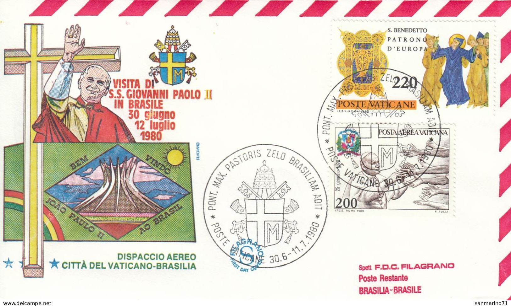 VATICAN Cover 2-63,popes Travel 1980 - Covers & Documents