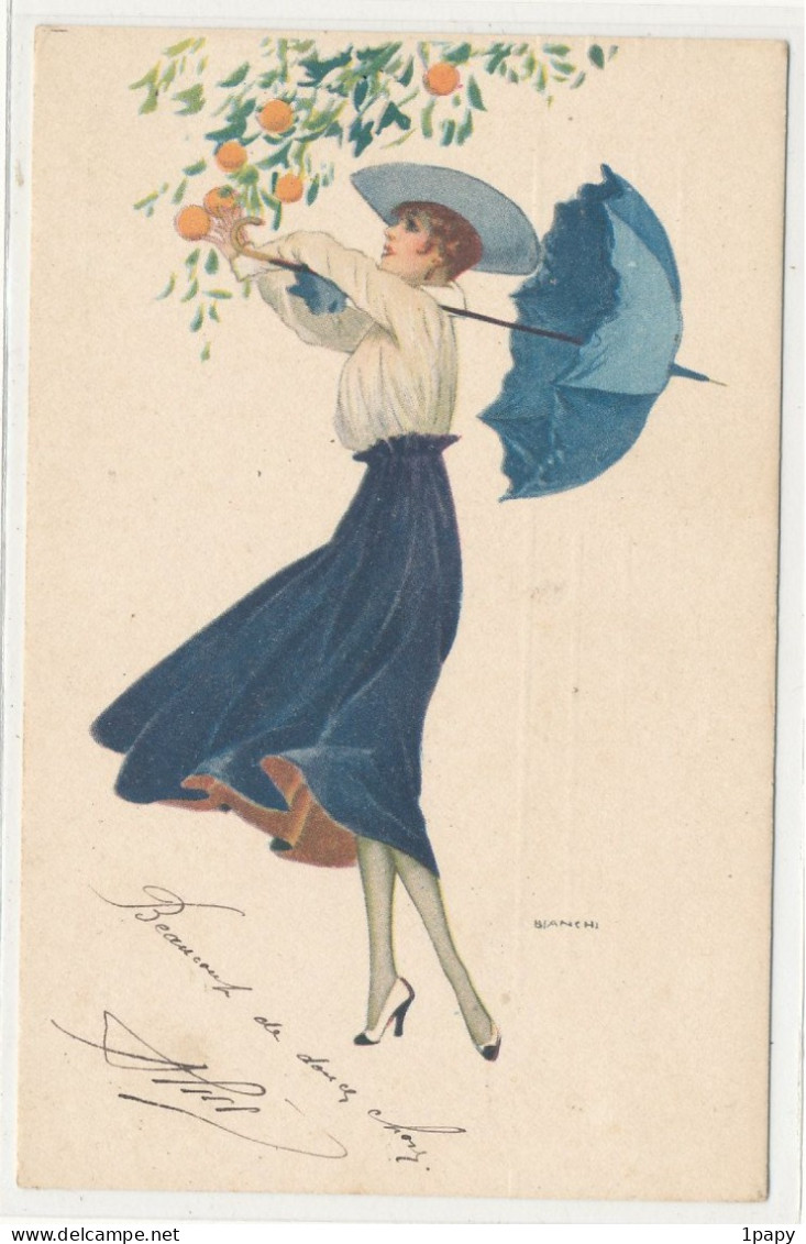 Illustrateur  Bianchi  -   Femme Avec Ombrelle Sous Un Oranger - Naillod